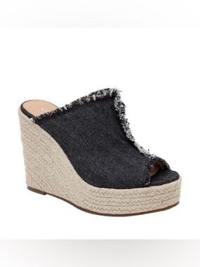 Black Denim Espadrille Wedge Mule - Women's Slip-On Wedge